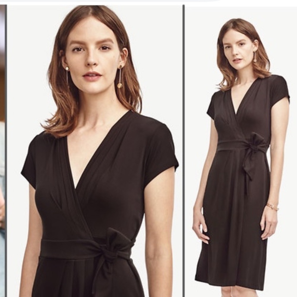 Ann Taylor Black Midi Wrap Dress - Size 4
